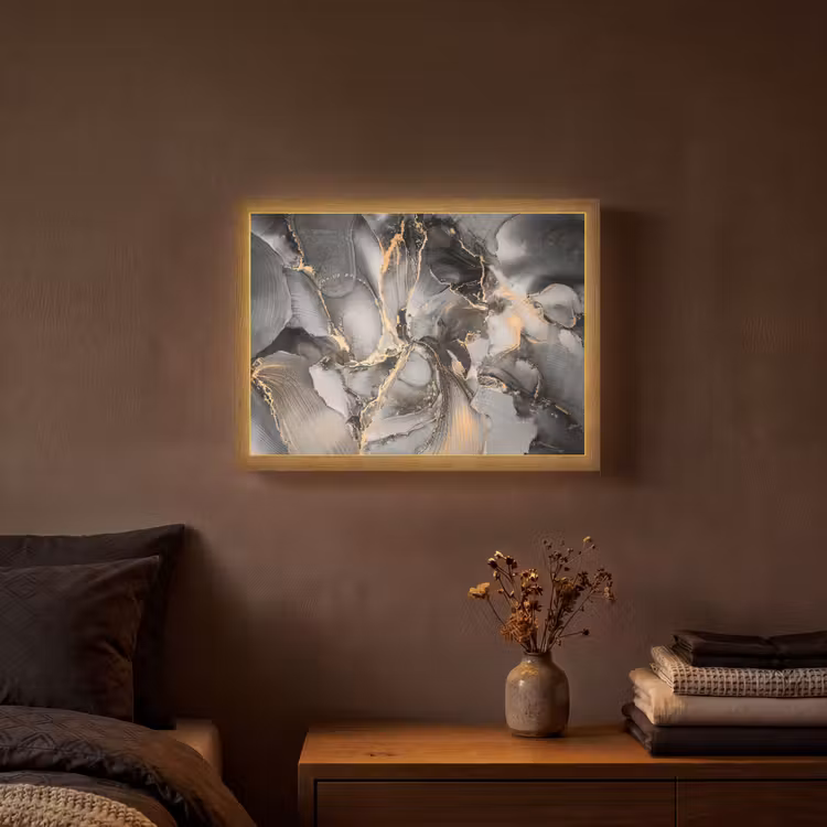 Grijs - Luxe  - Goud - Marmer Light Box met batterij (Wandlamp) middel -sfeer4