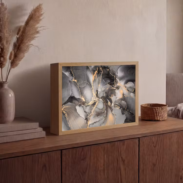 Grijs - Luxe  - Goud - Marmer Light Box met batterij (Wandlamp) middel -sfeer2