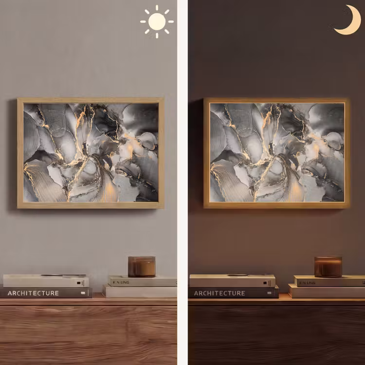 Grijs - Luxe  - Goud - Marmer Light Box met batterij (Wandlamp) middel -sfeer3