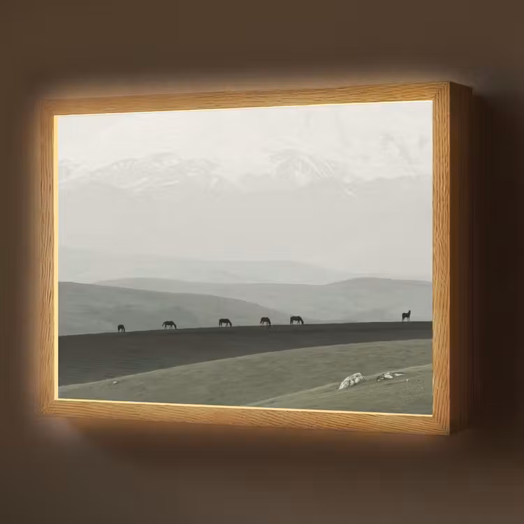 Grijs - Berg - Paarden Light Box met batterij (Wandlamp) middel -z3d_website