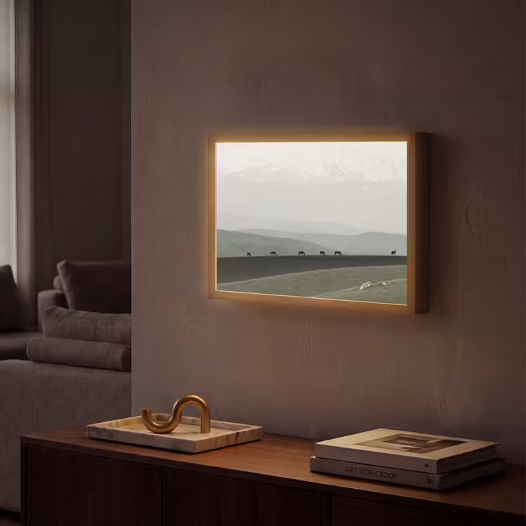 Grijs - Berg - Paarden Light Box met batterij (Wandlamp) middel -sfeer1