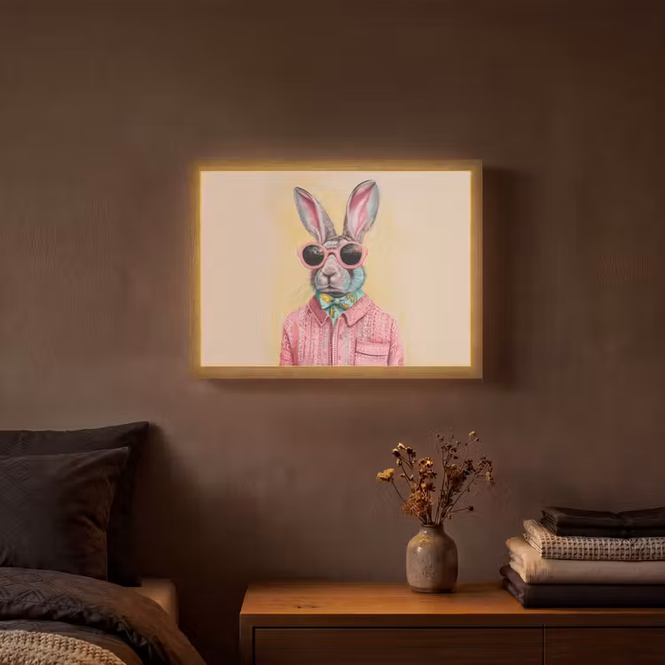 Grijs - Konijn - Blouse - Strik Light Box met batterij (Wandlamp) middel -sfeer4