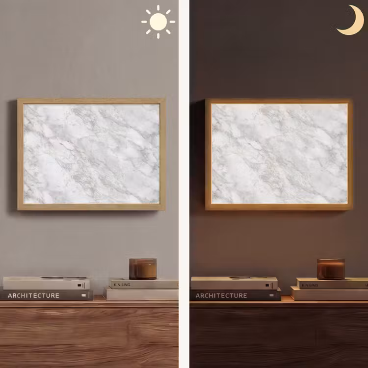 Grijs - Wit - Marmer Light Box met batterij (Wandlamp) middel 907 -sfeer3