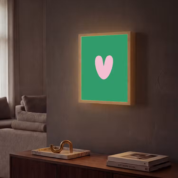 Groen - Hart - Minimalistisch - Valentijn Light Box met batterij (Wandlamp) middel -sfeer1