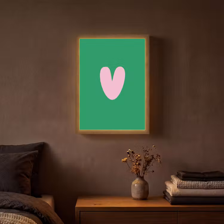 Groen - Hart - Minimalistisch - Valentijn Light Box met batterij (Wandlamp) middel -sfeer4