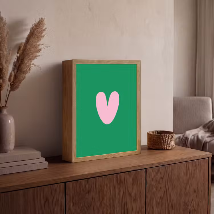 Groen - Hart - Minimalistisch - Valentijn Light Box met batterij (Wandlamp) middel -sfeer2