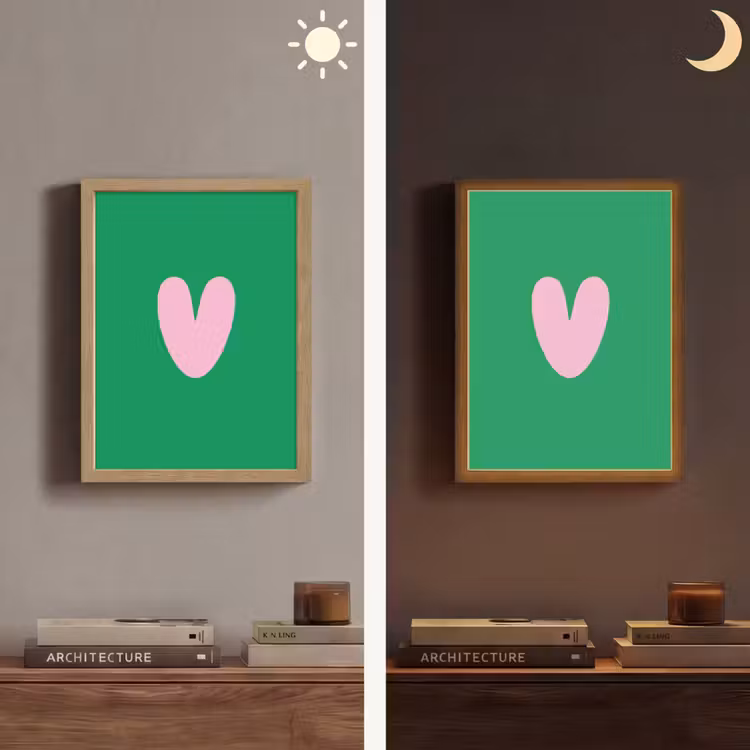 Groen - Hart - Minimalistisch - Valentijn Light Box met batterij (Wandlamp) middel -sfeer3