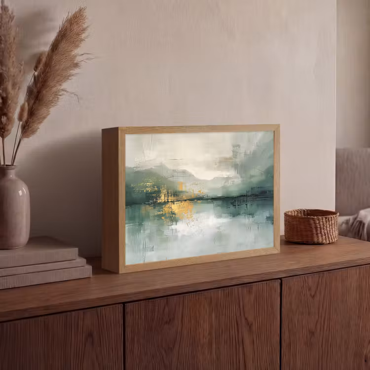 Groen - Modern - Abstract - Goud Light Box met batterij (Wandlamp) middel -sfeer2