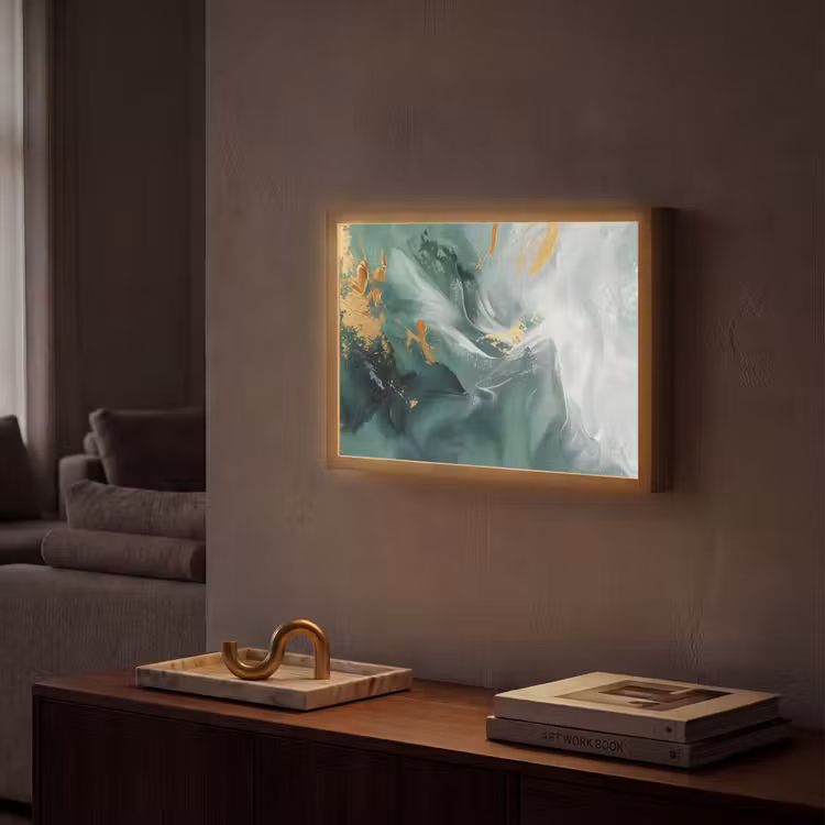 Groen - Modern - Marmer - Abstract Light Box met batterij (Wandlamp) middel -sfeer1