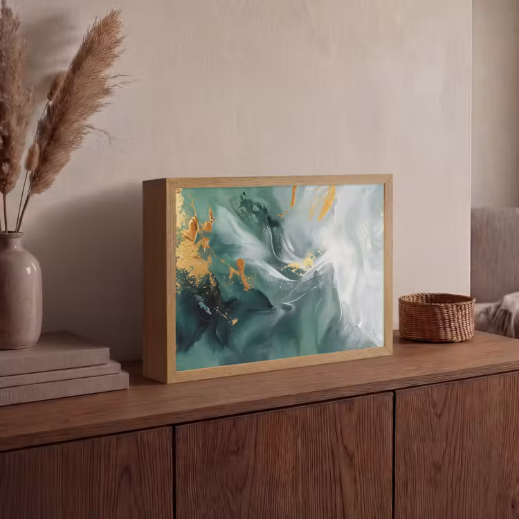 Groen - Modern - Marmer - Abstract Light Box met batterij (Wandlamp) middel -sfeer2