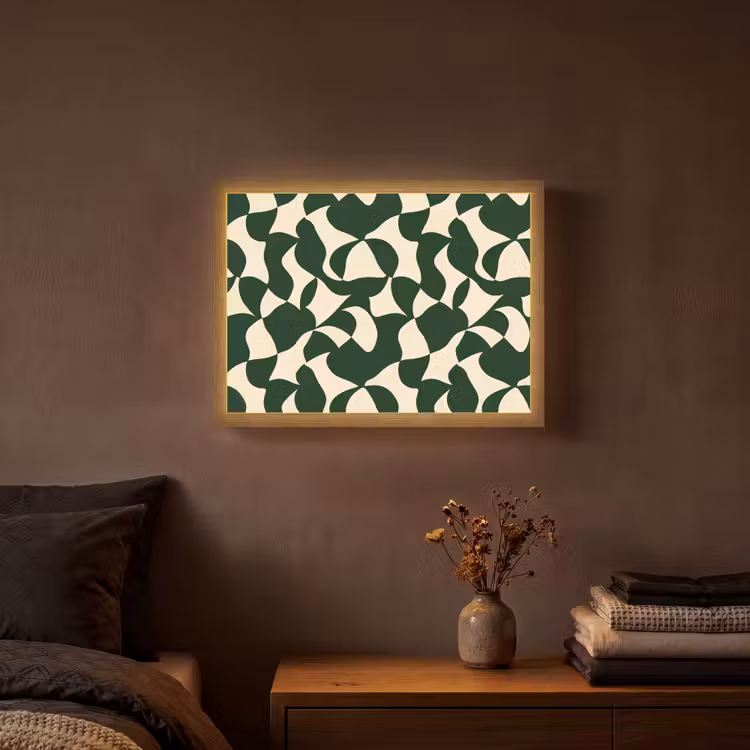Groen - Organische vlakken - Crème Light Box met batterij (Wandlamp) middel 907 -sfeer4