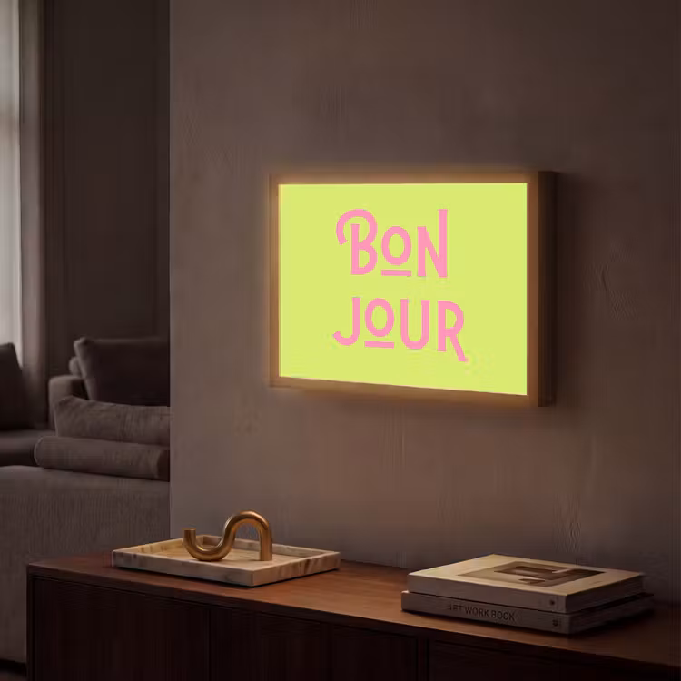 Groen - Roze bonjour - art-deco Light Box met batterij (Wandlamp) middel -sfeer1