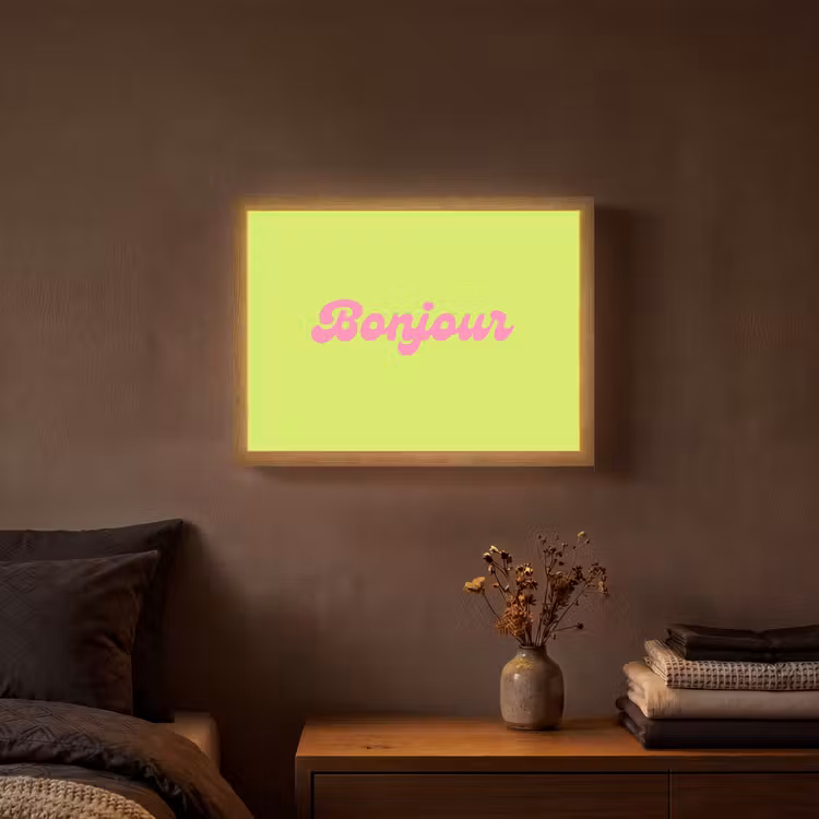 Groen - Roze bonjour - Retro Light Box met batterij (Wandlamp) middel -sfeer4