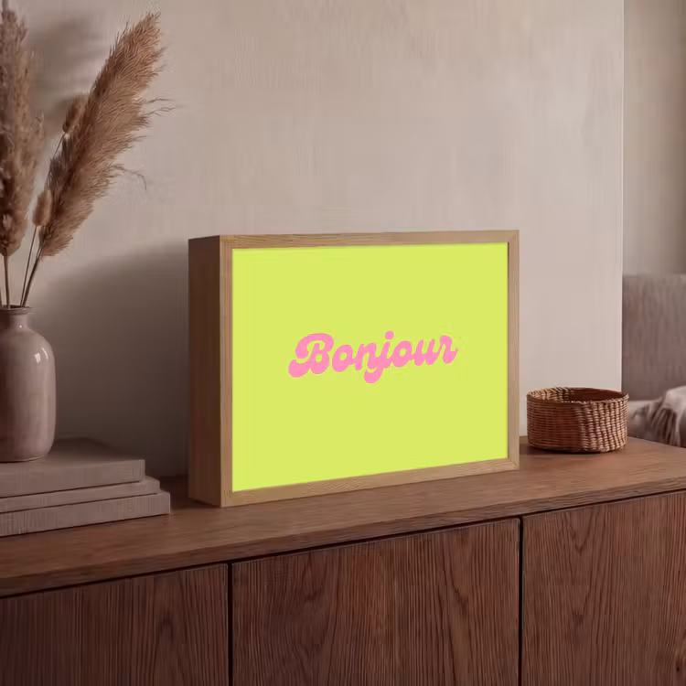 Groen - Roze bonjour - Retro Light Box met batterij (Wandlamp) middel -sfeer2
