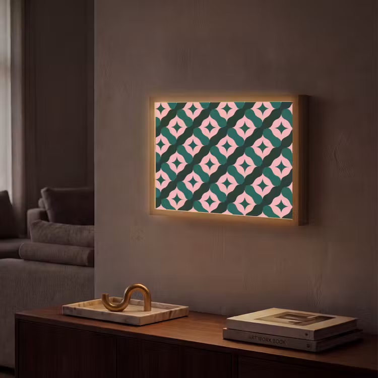 Groen - Roze - Retro - Sterren Light Box met batterij (Wandlamp) middel 907 -sfeer1
