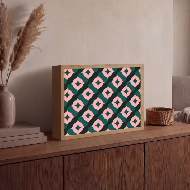 Groen - Roze - Retro - Sterren Light Box met batterij (Wandlamp) middel 907 -sfeer2