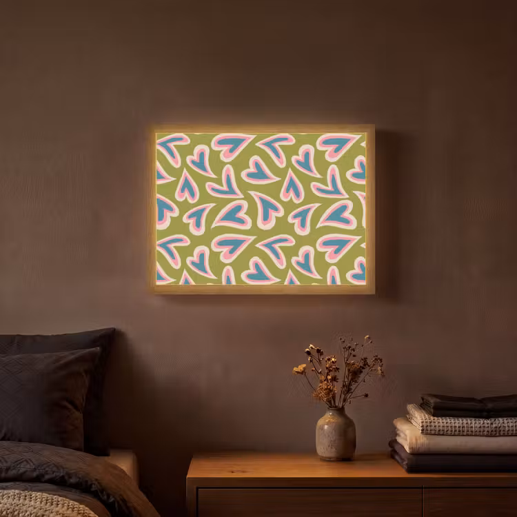 Groen - Retro - Hartjes - Patroon Light Box met batterij (Wandlamp) middel 907 -sfeer4