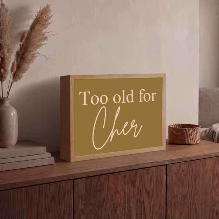 Groen - Too old for cher - Roze Light Box met batterij (Wandlamp) middel -sfeer2