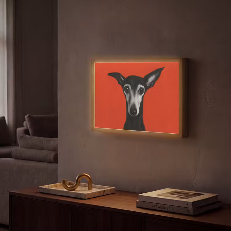 Windhond - Minimalistisch - Rood Light Box met batterij (Wandlamp) middel -sfeer1