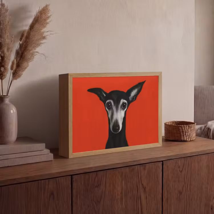 Windhond - Minimalistisch - Rood Light Box met batterij (Wandlamp) middel -sfeer2