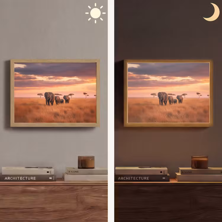 Groep olifanten - Open vlakte - Zon Light Box met batterij (Wandlamp) middel -sfeer3
