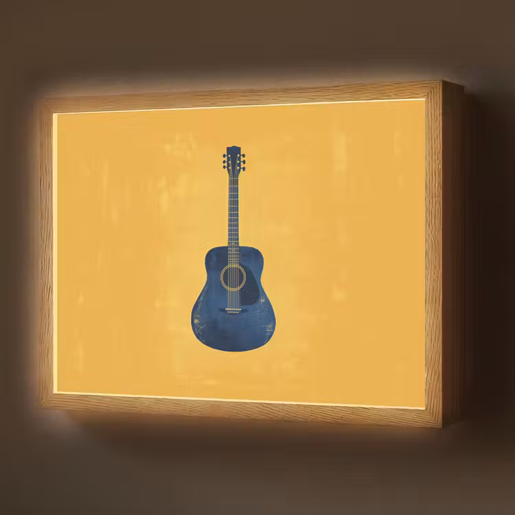 Gitaar - Akoestisch - Geel - Minimalistisch Light Box met batterij (Wandlamp) middel -z3d_website