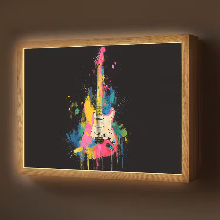 Gitaar - Kleurrijk - Verf Light Box met batterij (Wandlamp) middel -z3d_website