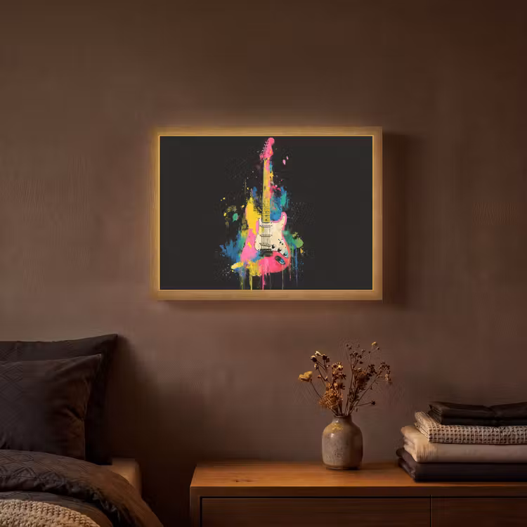 Gitaar - Kleurrijk - Verf Light Box met batterij (Wandlamp) middel -sfeer4