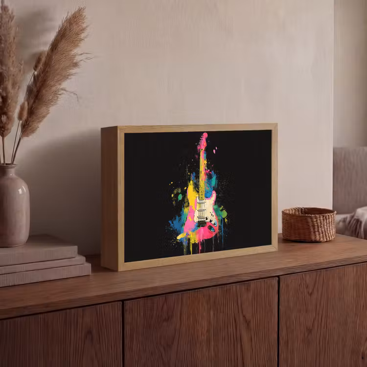 Gitaar - Kleurrijk - Verf Light Box met batterij (Wandlamp) middel -sfeer2
