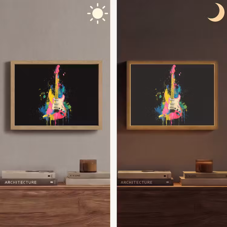 Gitaar - Kleurrijk - Verf Light Box met batterij (Wandlamp) middel -sfeer3