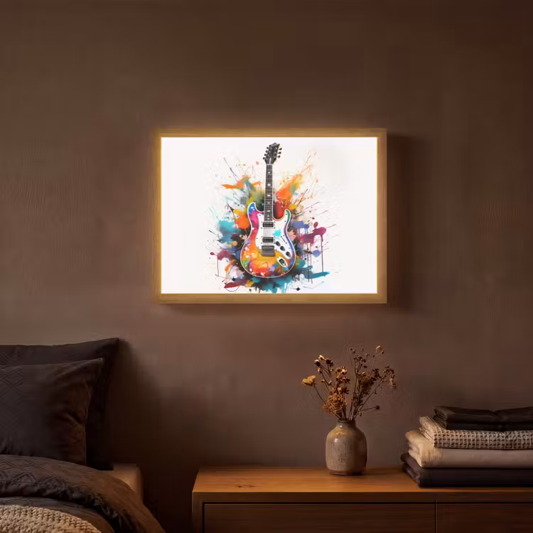 Gitaar - Graffiti - Muziek - Wit Light Box met batterij (Wandlamp) middel -sfeer4
