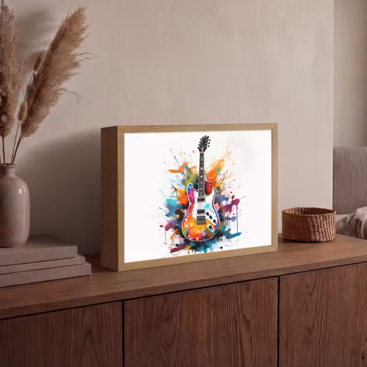 Gitaar - Graffiti - Muziek - Wit Light Box met batterij (Wandlamp) middel -sfeer2