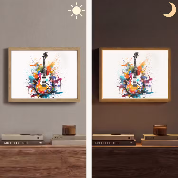 Gitaar - Graffiti - Muziek - Wit Light Box met batterij (Wandlamp) middel -sfeer3