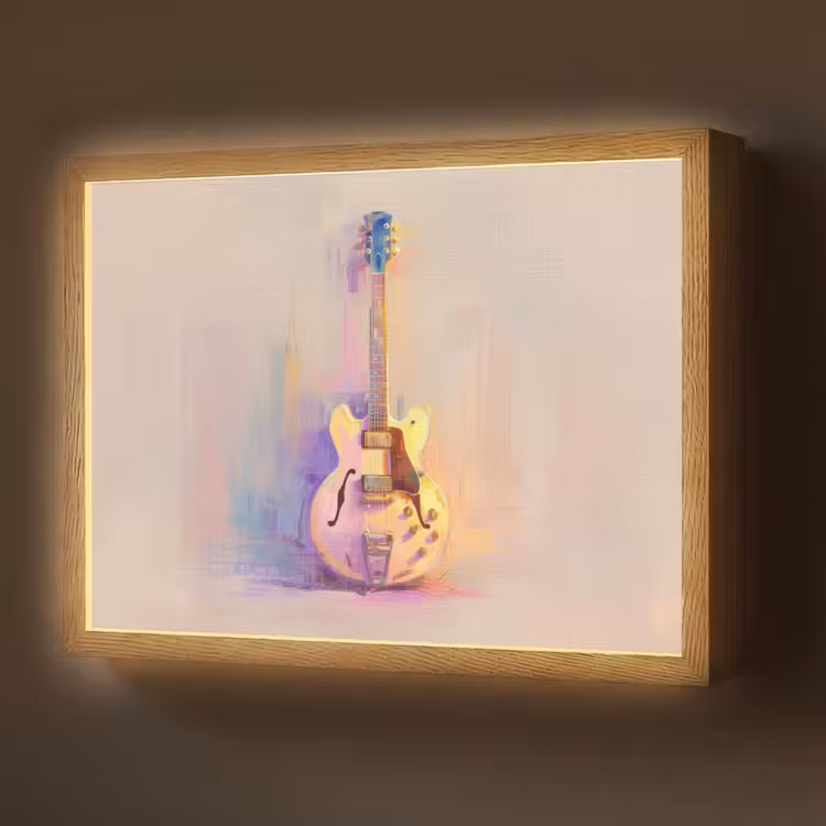 Gitaar - Pastel - Schilderachtig Light Box met batterij (Wandlamp) middel -z3d_website