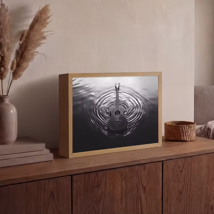 Gitaar - Hout - Water Light Box met batterij (Wandlamp) middel -sfeer2