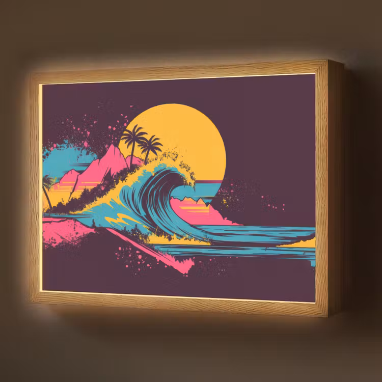 Golf - Kleurrijk - Zon - Palmbomen Light Box met batterij (Wandlamp) middel -z3d_website