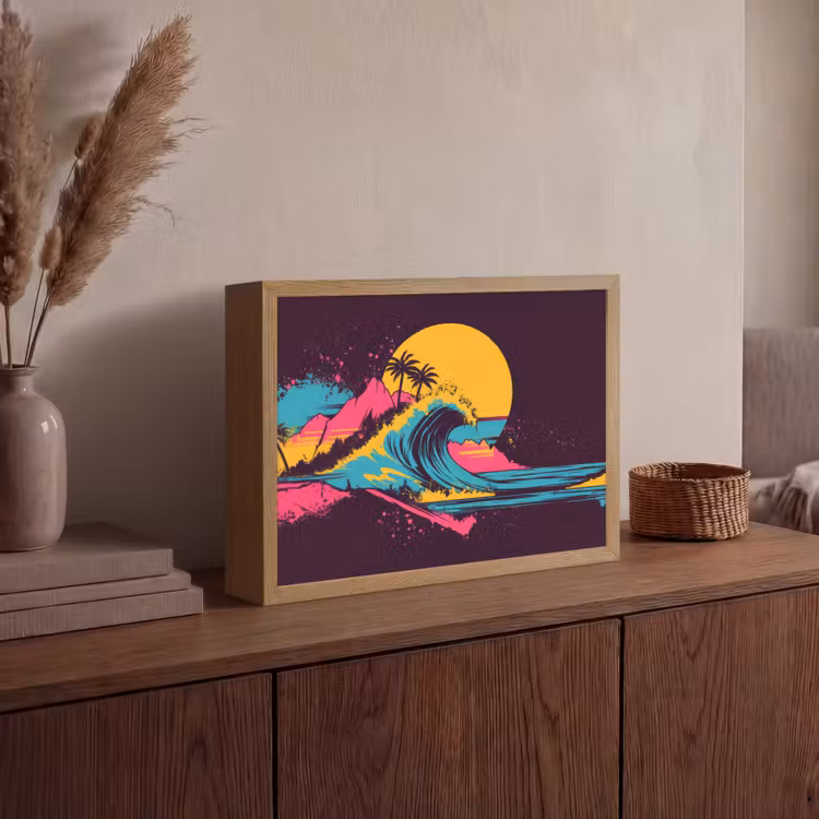 Golf - Kleurrijk - Zon - Palmbomen Light Box met batterij (Wandlamp) middel -sfeer2