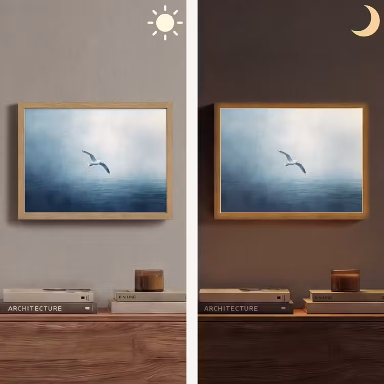Meeuw - Wit - Zee - Mistig Light Box met batterij (Wandlamp) middel -sfeer3