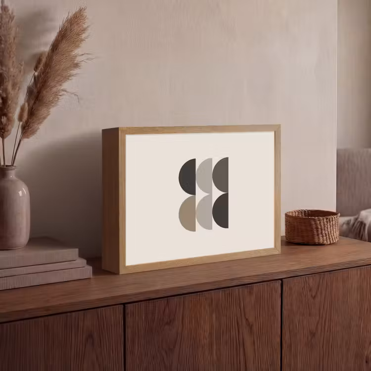 Halve cirkels - Aardetinten - Grafisch Light Box met batterij (Wandlamp) middel -sfeer2