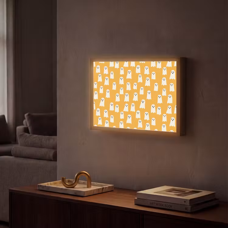 Halloween - Spookjes - Oker Light Box met batterij (Wandlamp) middel 907 -sfeer1