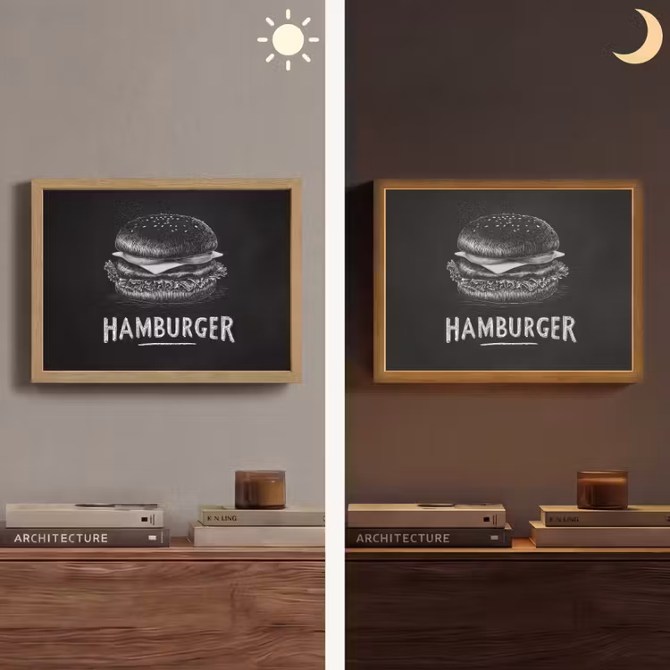 Hamburger - Krijttekst - Zwart - Wit Light Box met batterij (Wandlamp) middel -sfeer3