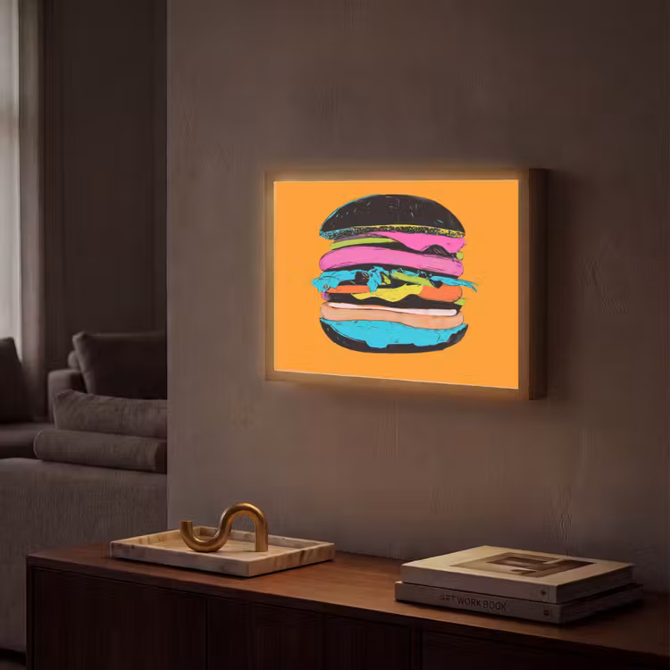 Hamburger - Kleurrijk - Speels Light Box met batterij (Wandlamp) middel -sfeer1
