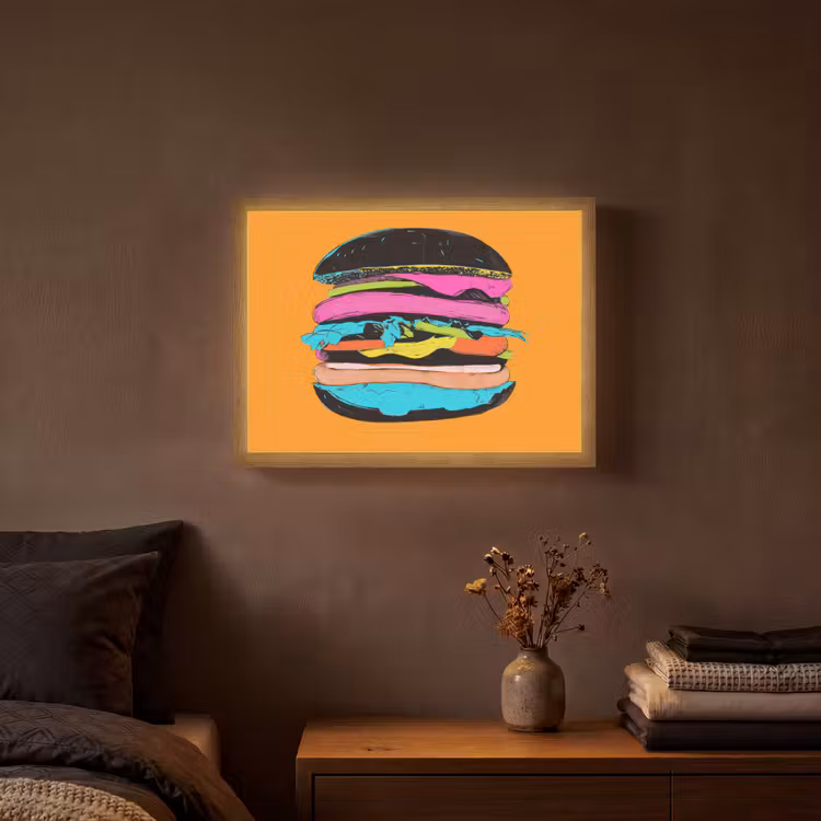 Hamburger - Kleurrijk - Speels Light Box met batterij (Wandlamp) middel -sfeer4