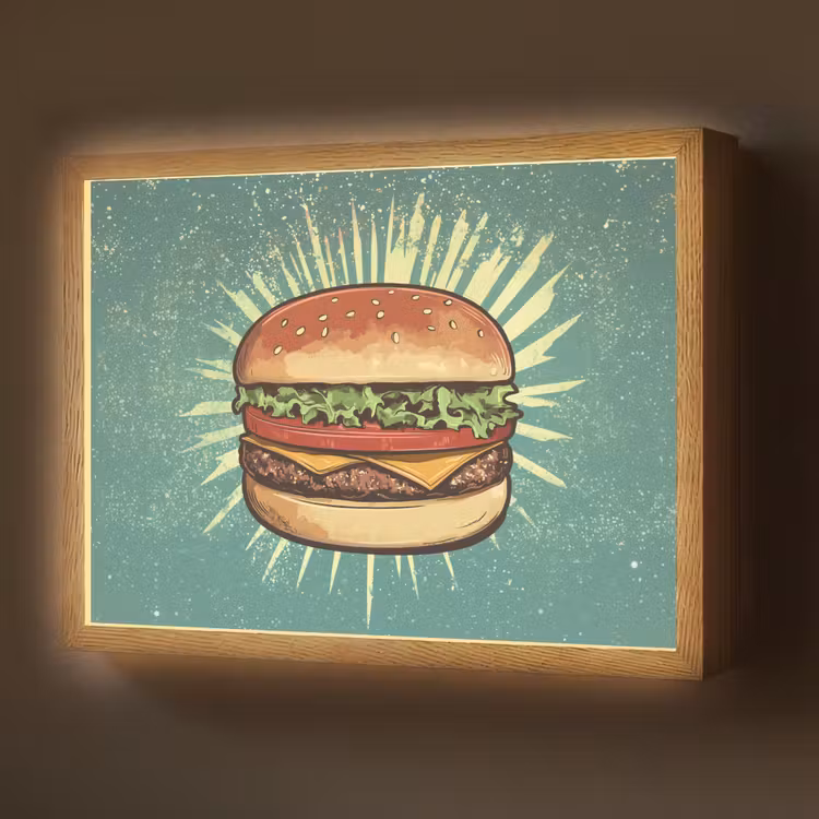 Hamburger - Illustratie - Sla - Kaas Light Box met batterij (Wandlamp) middel -z3d_website