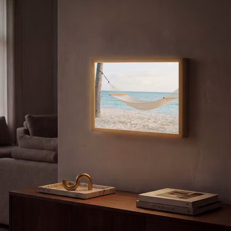 Hangmat - Strand - Wit Light Box met batterij (Wandlamp) middel -sfeer1