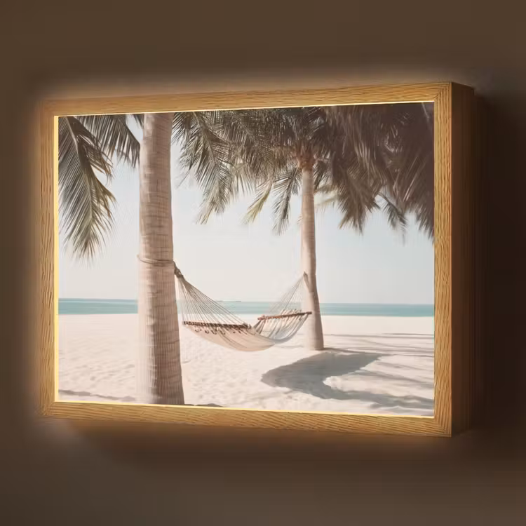 Hangmat - Palmbomen - Strand - Zee Light Box met batterij (Wandlamp) middel -z3d_website