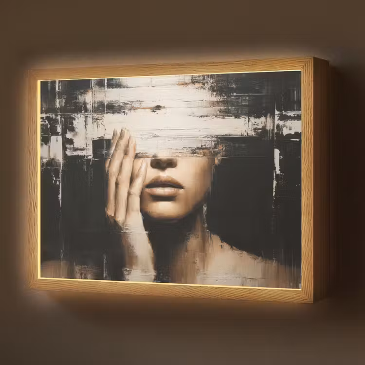 Hand - Gezicht - Strepen - Abstract Light Box met batterij (Wandlamp) middel -z3d_website