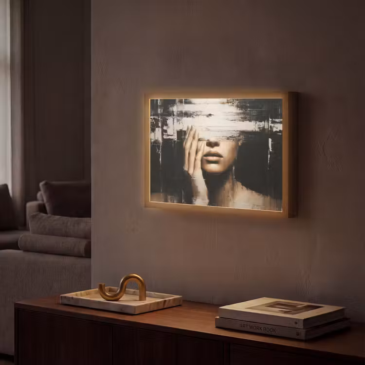 Hand - Gezicht - Strepen - Abstract Light Box met batterij (Wandlamp) middel -sfeer1