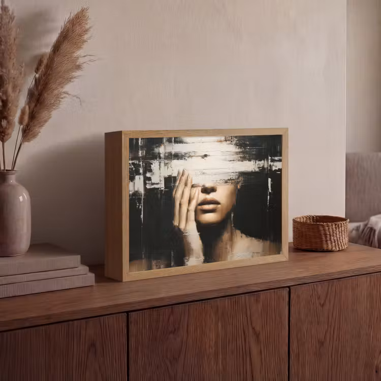 Hand - Gezicht - Strepen - Abstract Light Box met batterij (Wandlamp) middel -sfeer2