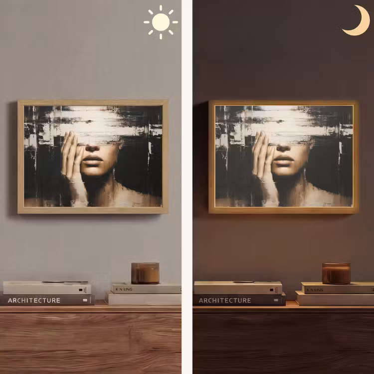 Hand - Gezicht - Strepen - Abstract Light Box met batterij (Wandlamp) middel -sfeer3